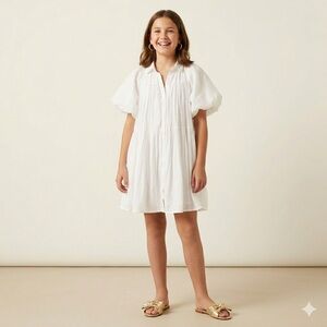 Petite Amalie White linen shirt dress lined pockets flutter sleeve Easter dance